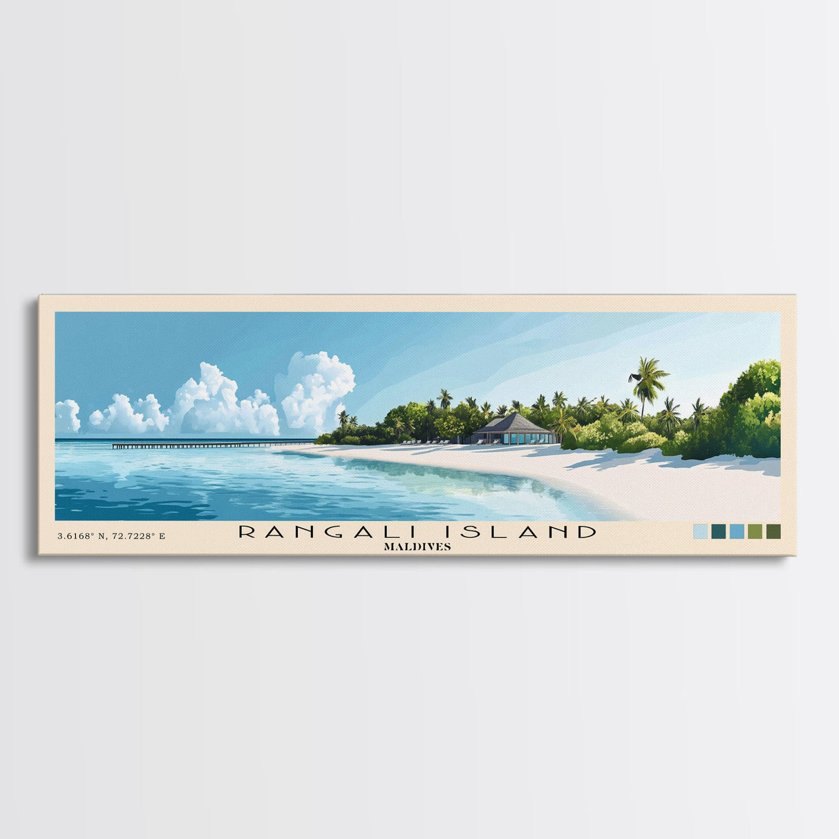 Rangali Island, Maldives Panoramic Beach Print, Vacation Gift, Maldives Wall Art, Beach Painting, Beach Decor, Beach Painting