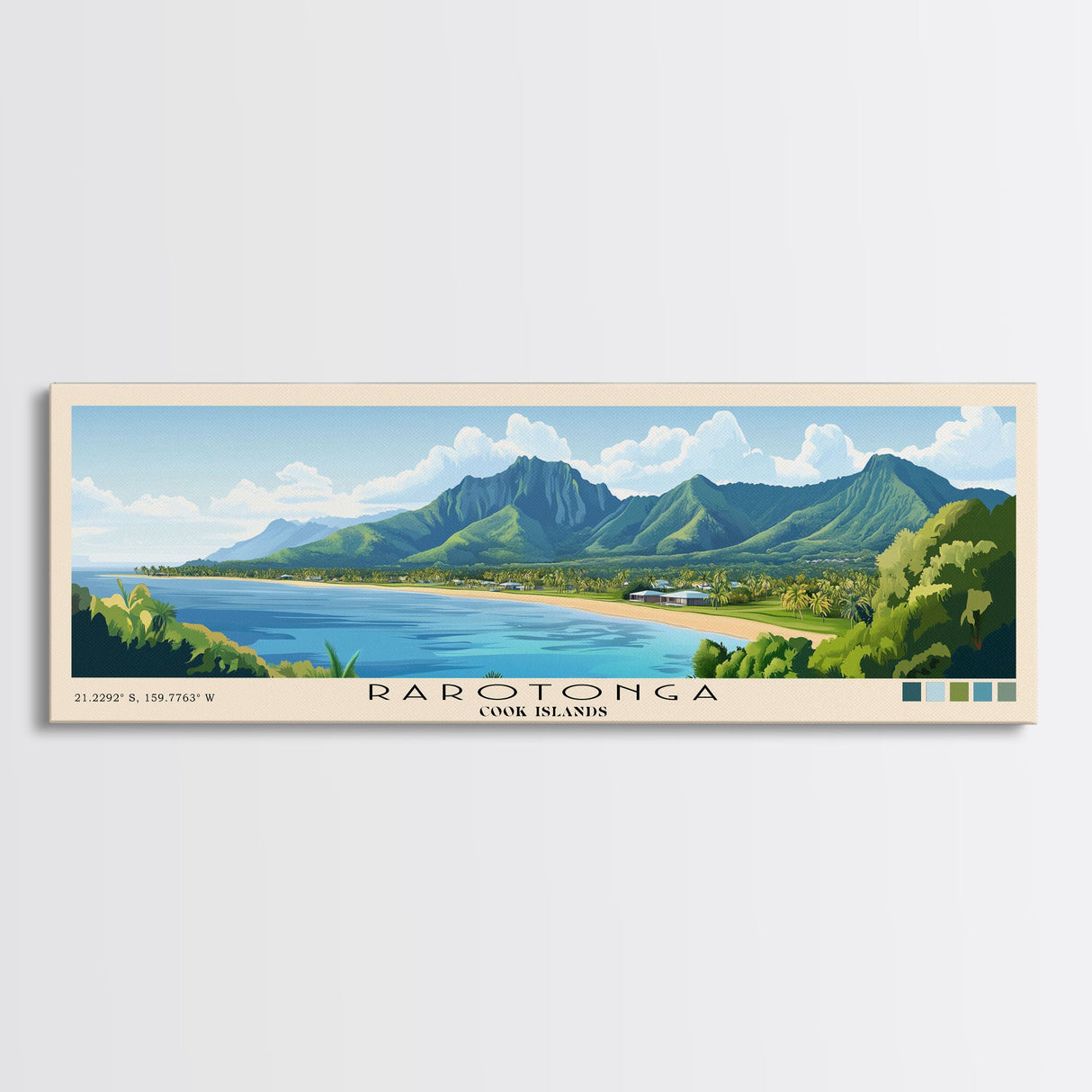 Rarotonga, Cook Islands Panoramic Beach Print, Vacation Gift, Cook Islands Wall Art, Beach Painting, Beach Decor, Beach Painting