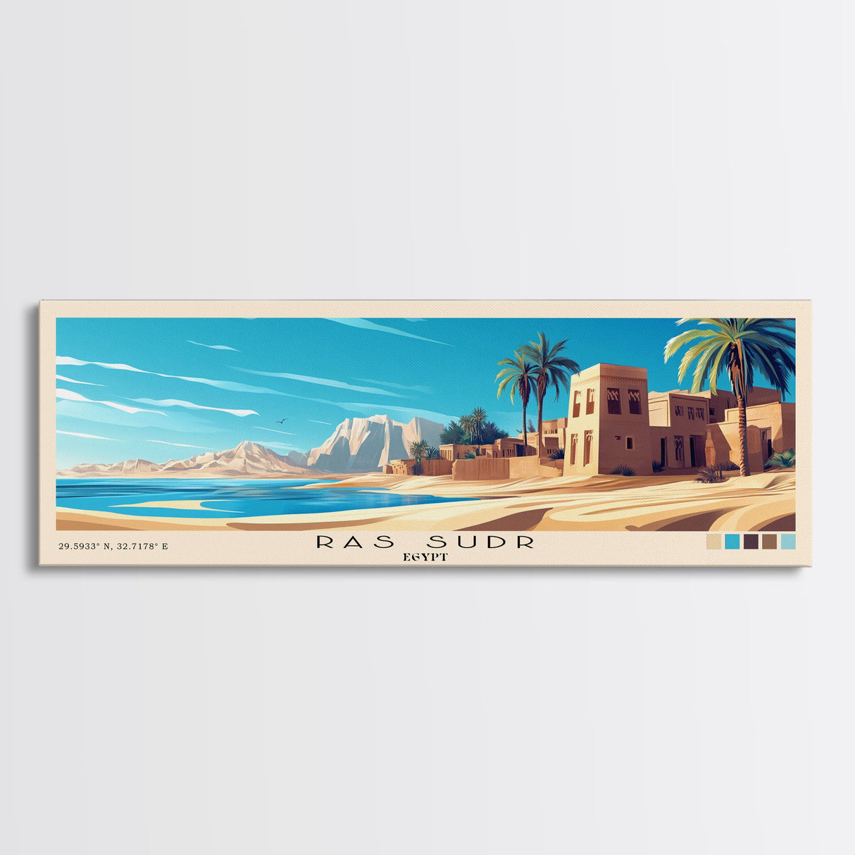 Ras Sudr, Egypt Panoramic Print, Vacation Gift, Egypt Wall Art, Beach Painting, Beach Decor, Large Wall Art, Wood Frame Art