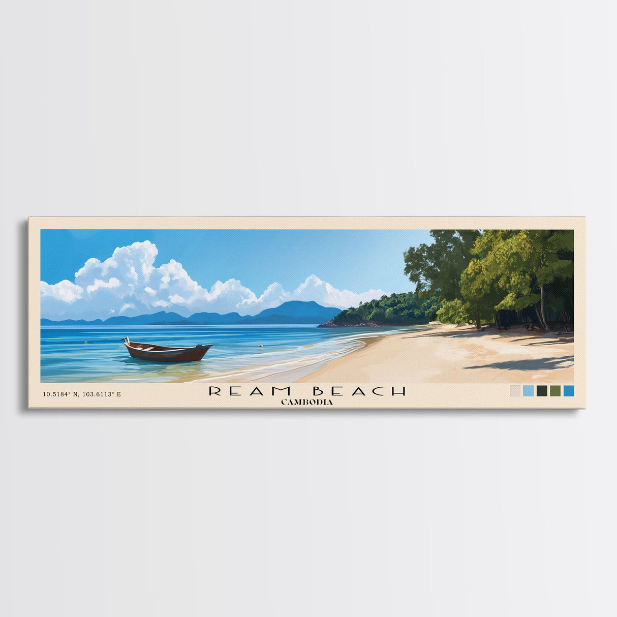 Ream Beach, Cambodia Panoramic Print, Vacation Gift, Cambodia Wall Art, Beach Painting, Beach Decor, Beach Or Lakehouse Art