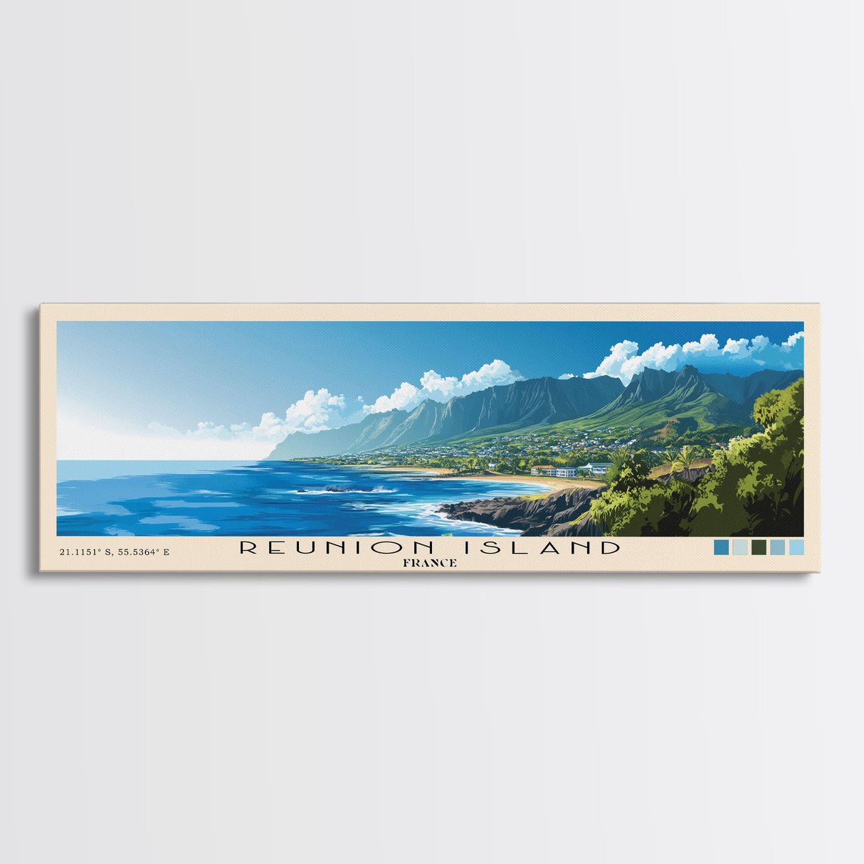 Reunion Island, France Panoramic Beach Print, Vacation Gift, France Wall Art, Beach Painting, Beach Decor, Beach Painting