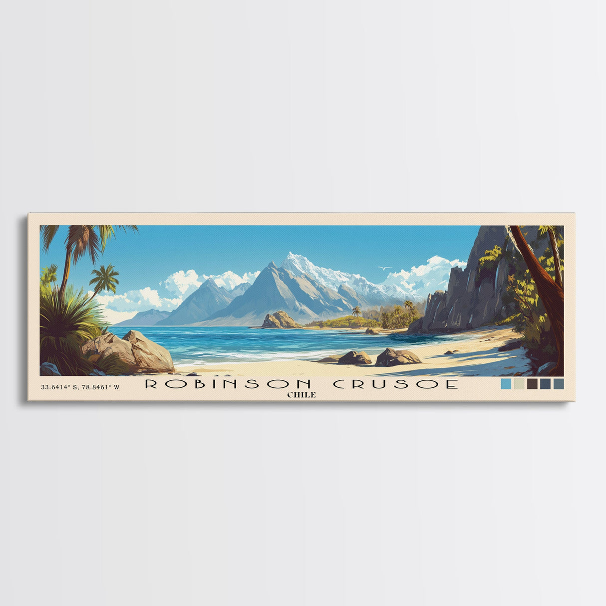 Robinson Crusoe, Chile Panoramic Print, Vacation Gift, Chile Wall Art, Beach Painting, Beach Decor, Large Wall Art, Wood Frame Art