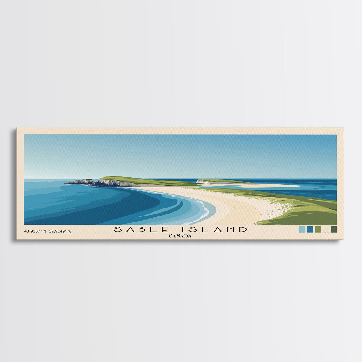 Sable Island, Canada Panoramic Beach Print, Vacation Gift, Canada Wall Art, Framed Canvas Print, Framed Beach Painting