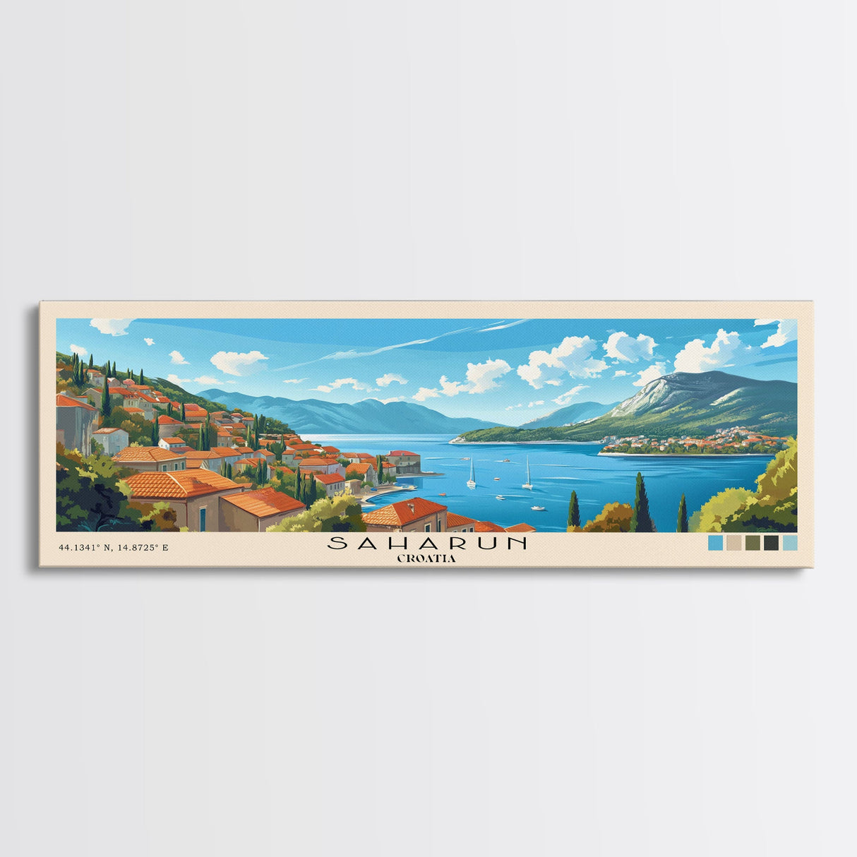 Saharun, Croatia Panoramic Print, Vacation Gift, Croatia Wall Art, Beach Painting, Beach Decor, Beach Or Lakehouse Art