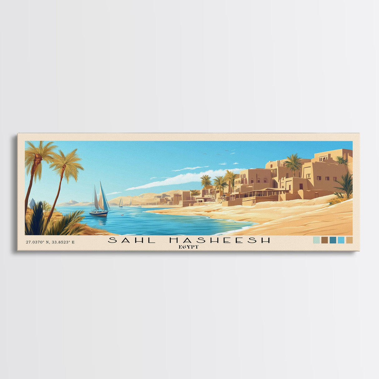 Sahl Hasheesh, Egypt Panoramic Beach Print, Vacation Gift, Egypt Wall Art, Beach Painting, Beach Decor, Beach Painting