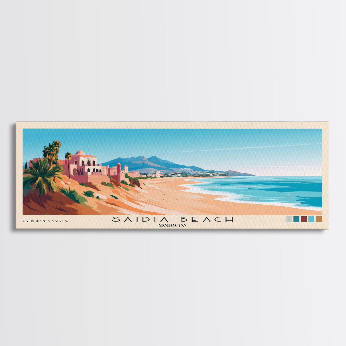 Saidia Beach, Morocco Panoramic Print, Vacation Gift, Morocco Wall Art, Beach Painting, Beach Decor, Large Wall Art, Wood Frame Art