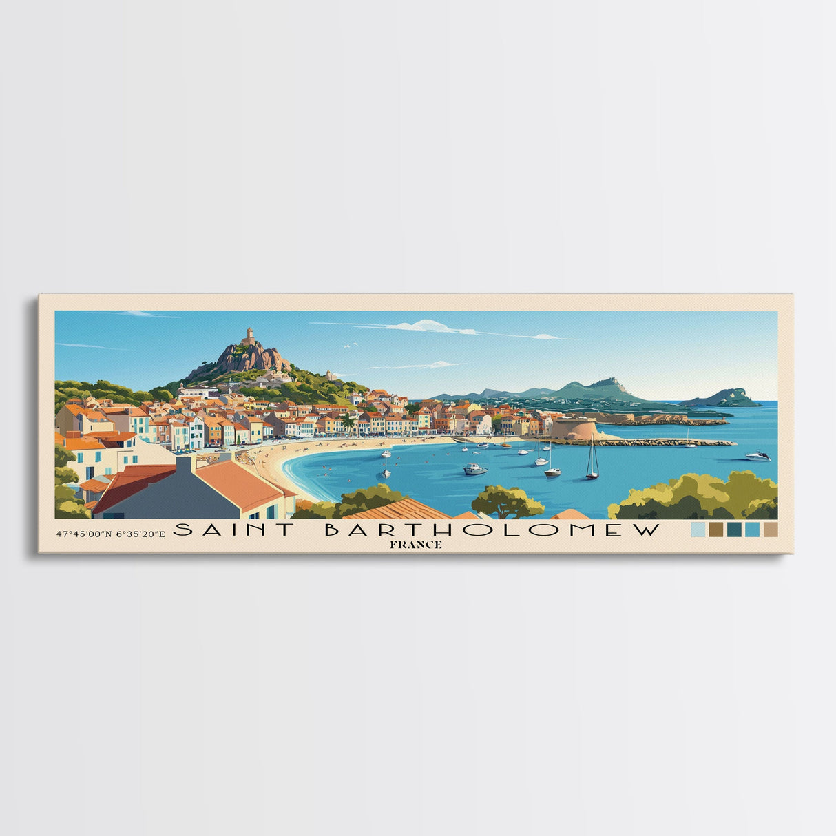 Saint Bartholomew, France Panoramic Beach Print, Vacation Gift, France Wall Art, Framed Canvas Print, Framed Beach Painting