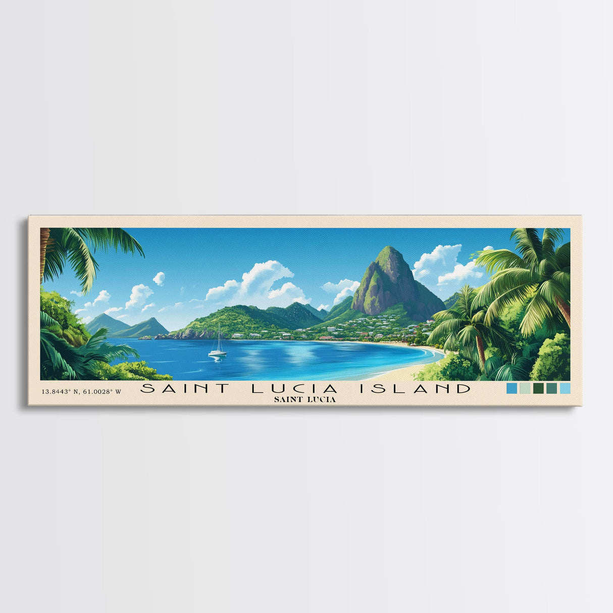 Saint Lucia Island, Saint Lucia Panoramic Print, Vacation Gift, Saint Lucia Wall Art, Beach Painting, Beach Decor, Beach Or Lakehouse Art