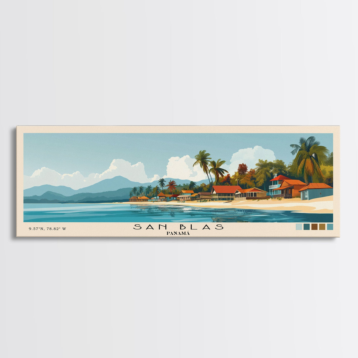 San Blas, Panamá Panoramic Beach Print, Vacation Gift, Panamá Wall Art, Beach Painting, Beach Decor, Beach Painting