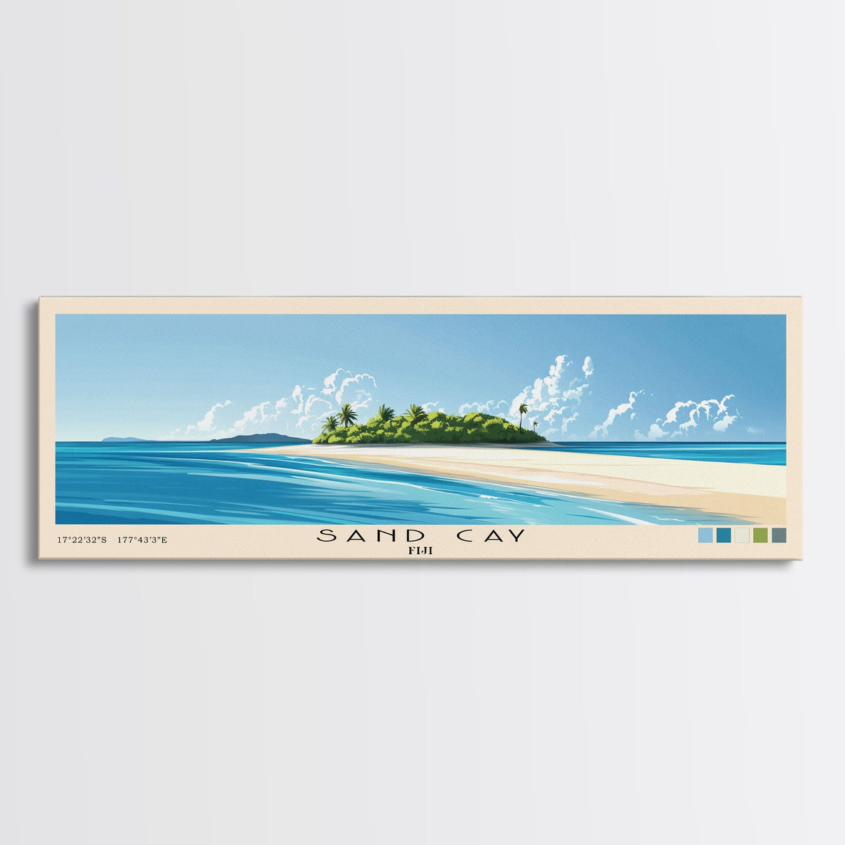 Sand Cay, Fiji Panoramic Beach Print, Vacation Gift, Fiji Wall Art, Beach Painting, Beach Decor, Beach Painting