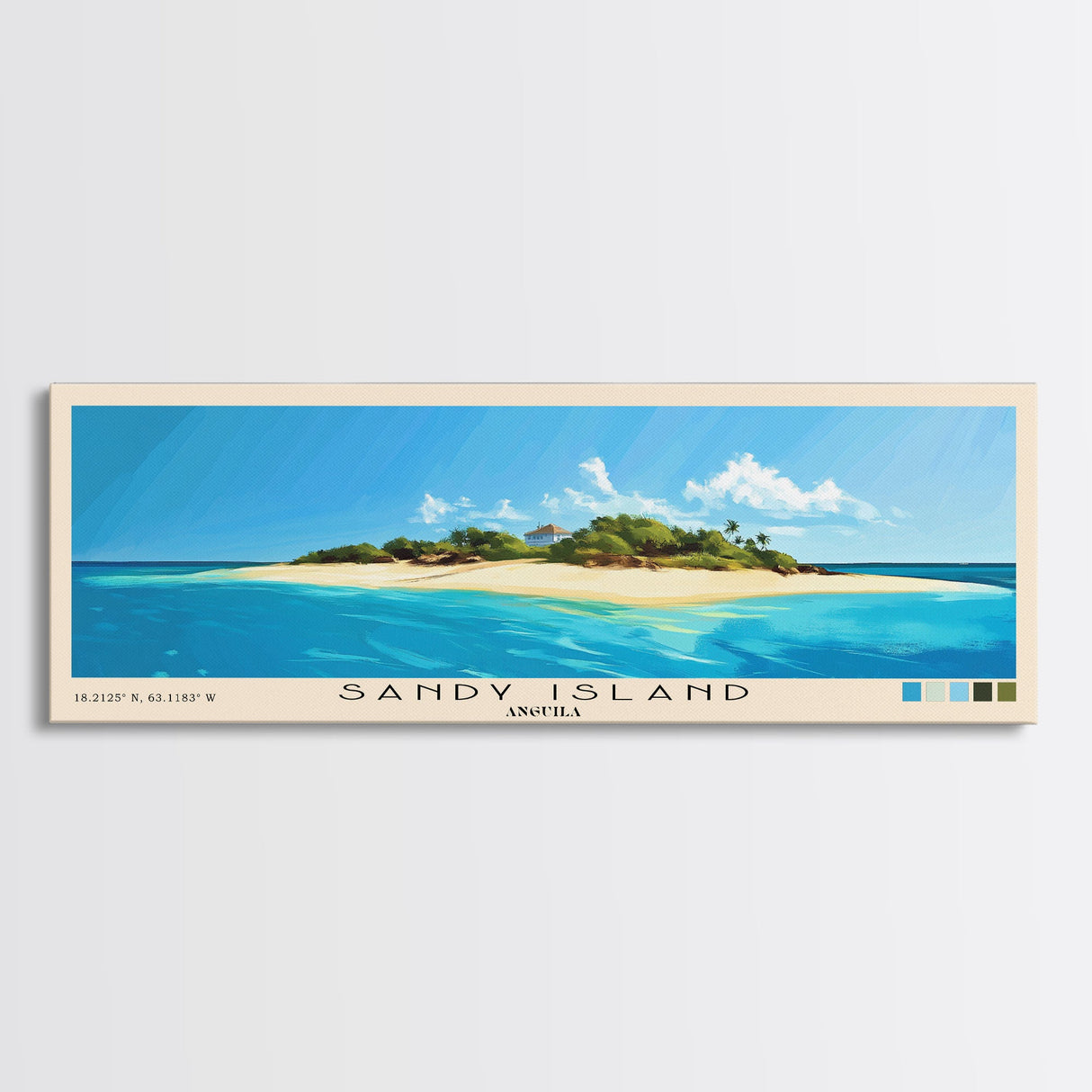 Sandy Island, Anguila Panoramic Print, Vacation Gift, Anguila Wall Art, Beach Painting, Beach Decor, Large Wall Art, Wood Frame Art