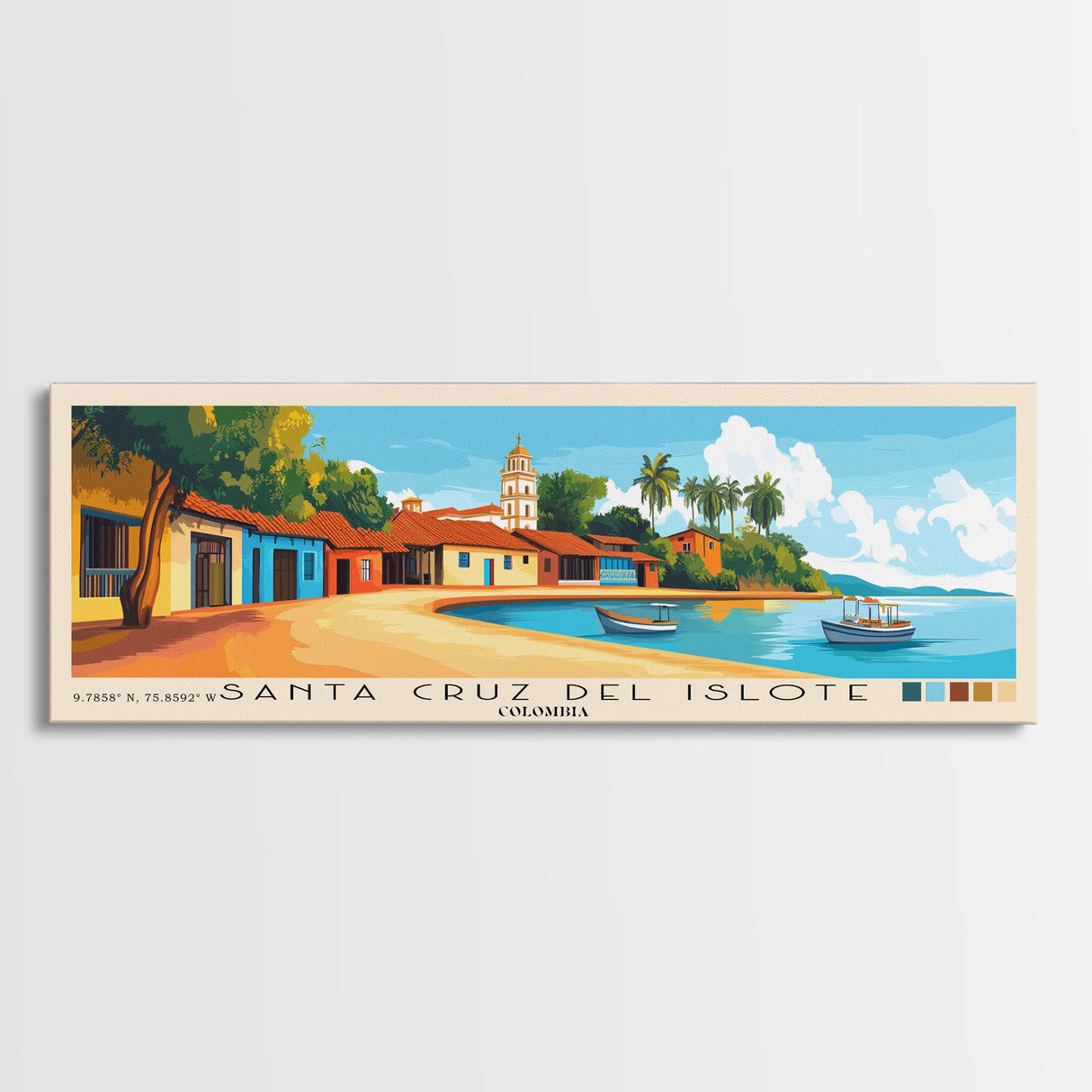 Santa Cruz del Islote, Colombia Panoramic Print, Vacation Gift, Colombia Wall Art, Beach Painting, Beach Decor, Large Wall Art, Wood Frame Art