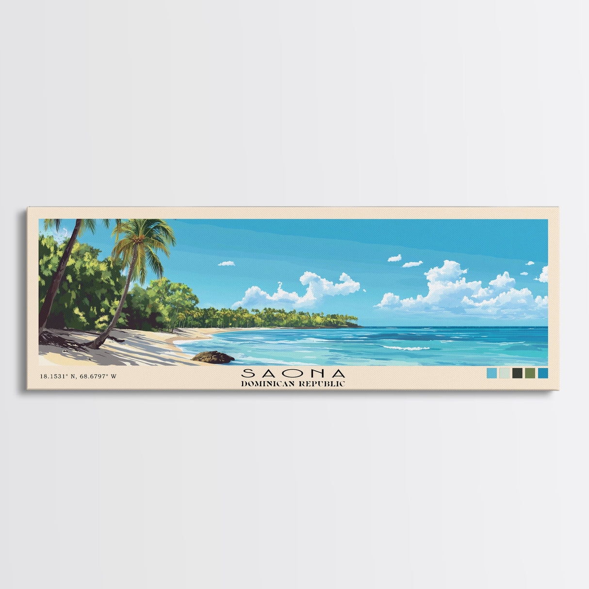 Saona, Dominican Republic Panoramic Print, Vacation Gift, Dominican Republic Wall Art, Beach Painting, Beach Decor, Large Wall Art, Wood Frame Art