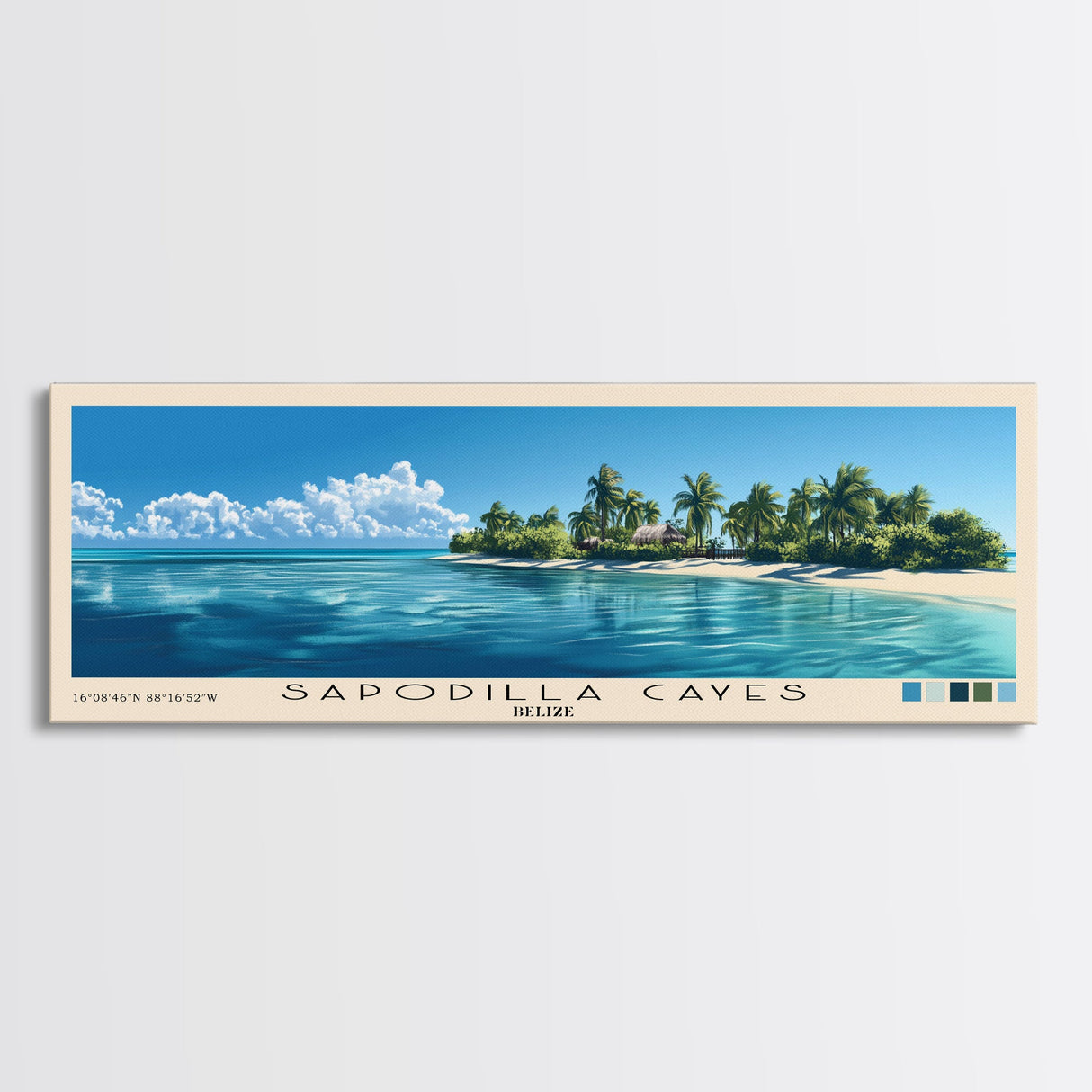 Sapodilla Cayes, Belize Panoramic Beach Print, Vacation Gift, Belize Wall Art, Framed Canvas Print, Framed Beach Painting