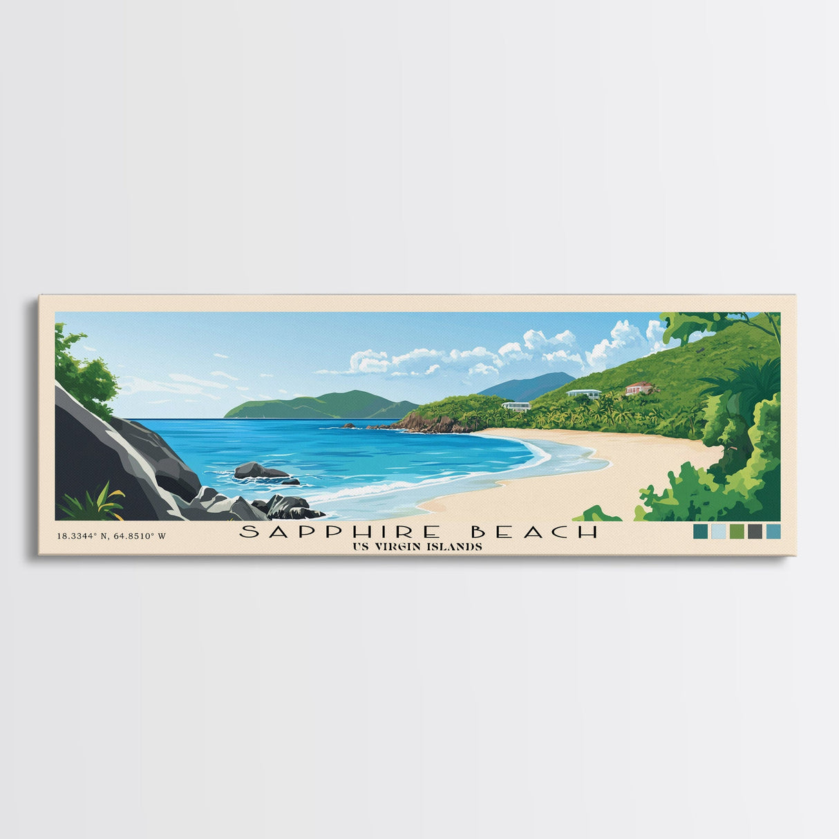 Sapphire Beach, US Virgin islands Panoramic Print, Vacation Gift, US Virgin islands Wall Art, Vacation Wall Art, Vacatation Memories, Beach Decor, Beach Or Lakehouse Art