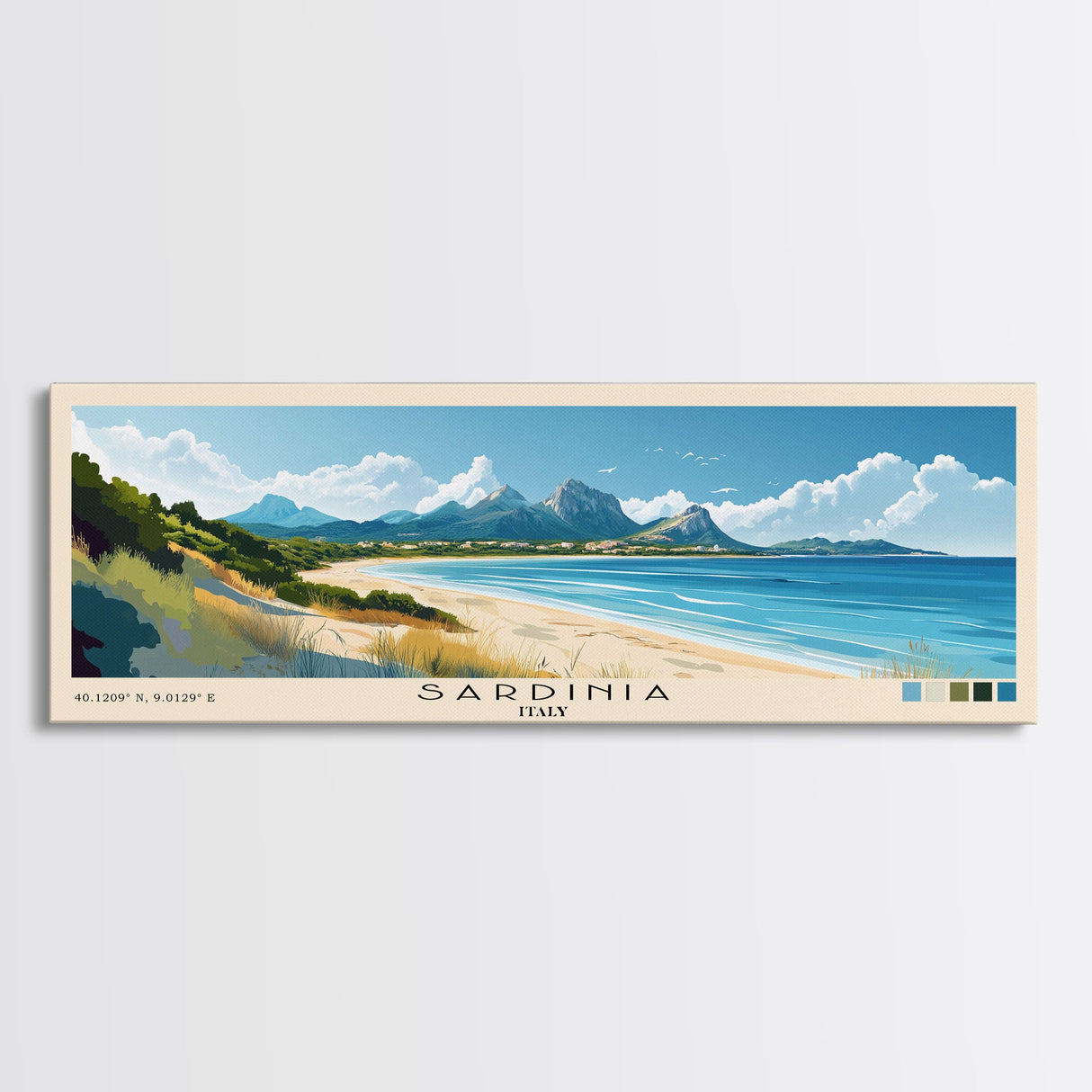 Sardinia, Italy Panoramic Beach Print, Vacation Gift, Italy Wall Art, Beach Painting, Beach Decor, Beach Painting