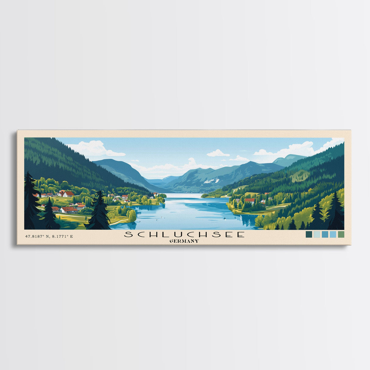 Schluchsee, Germany Panoramic Beach Print, Vacation Gift, Germany Wall Art, Framed Canvas Print, Framed Beach Painting