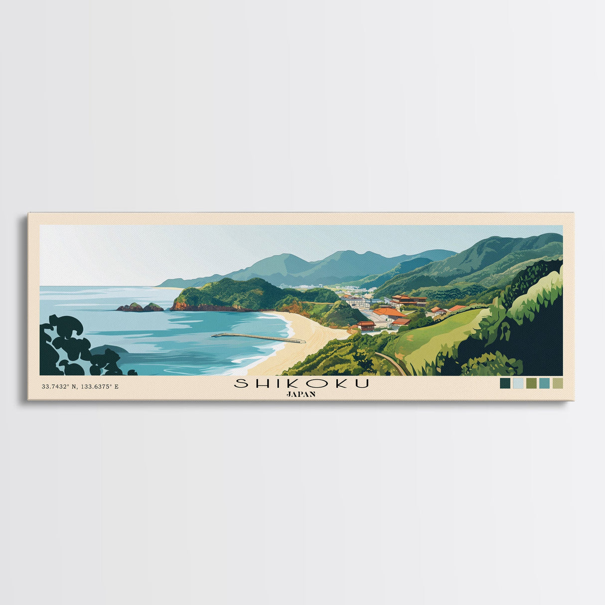 Shikoku, Japan Panoramic Print, Vacation Gift, Japan Wall Art, Beach Painting, Beach Decor, Large Wall Art, Wood Frame Art