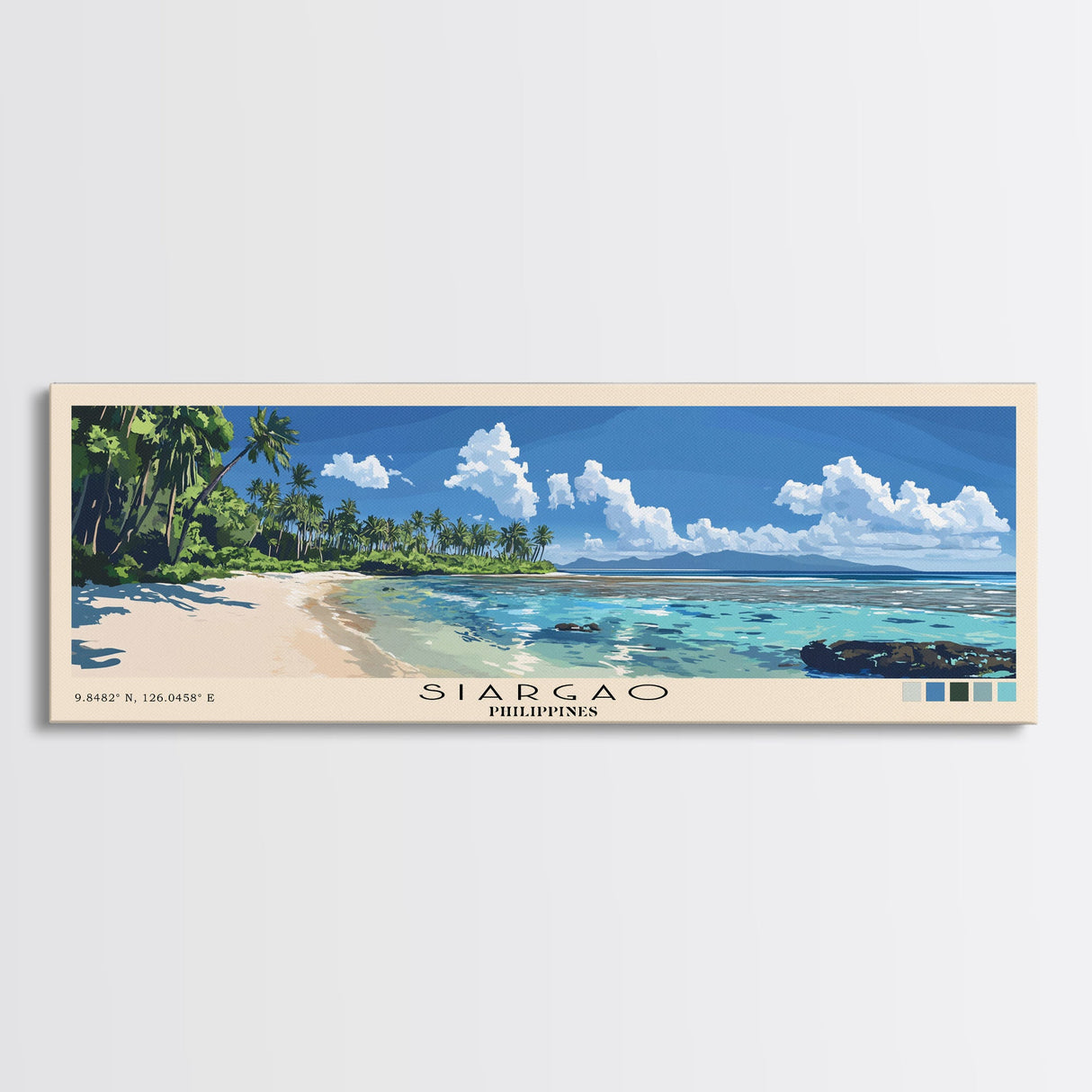 Siargao, Philippines Panoramic Print, Vacation Gift, Philippines Wall Art, Beach Painting, Beach Decor, Beach Or Lakehouse Art