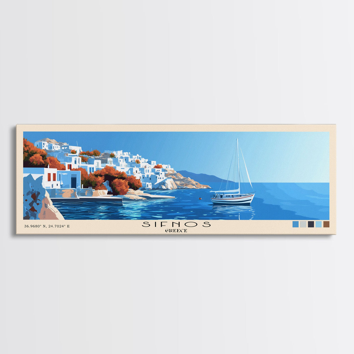 Sifnos, Greece Panoramic Beach Print, Vacation Gift, Greece Wall Art, Framed Canvas Print, Framed Beach Painting