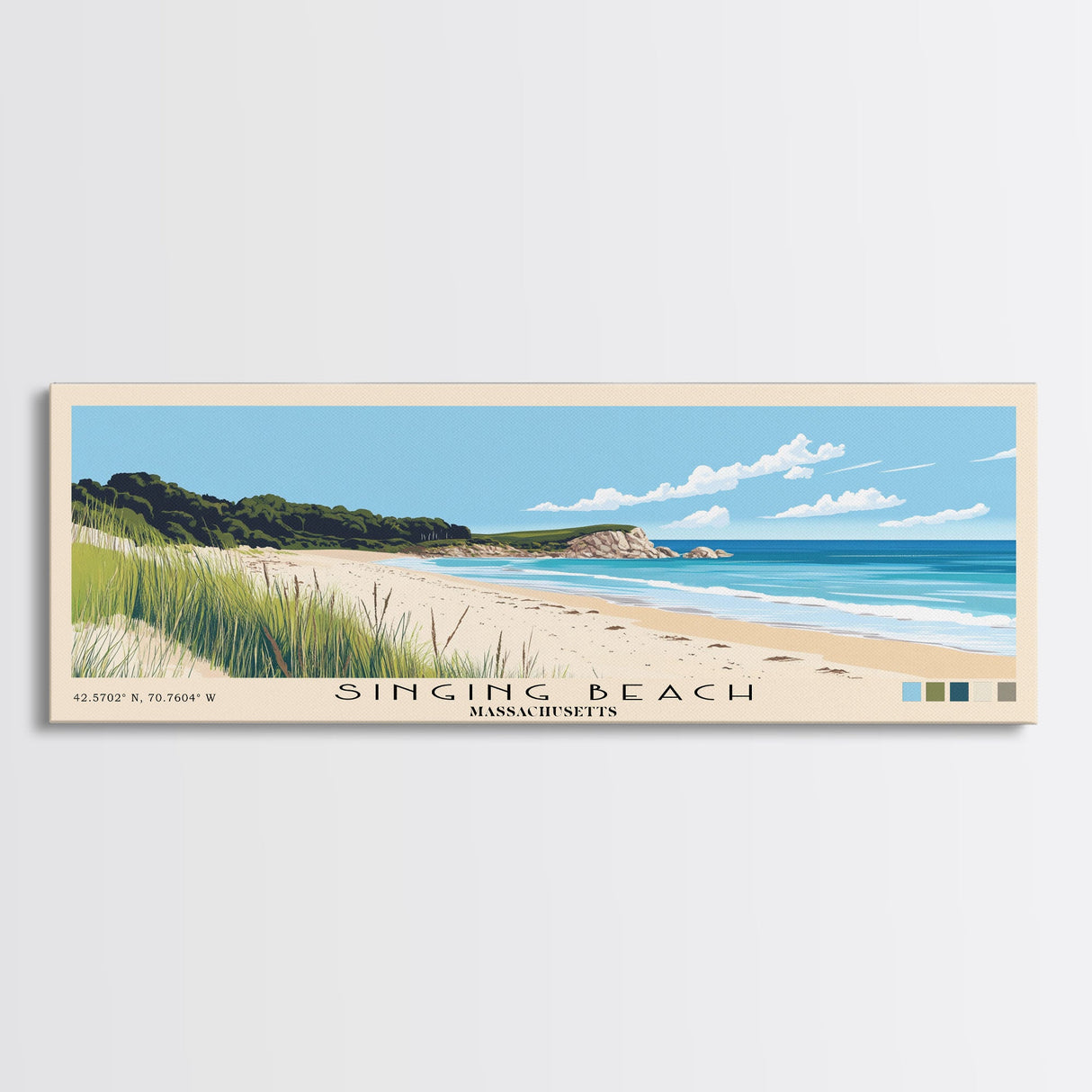 Singing Beach, Massachusetts Panoramic Beach Print, Vacation Gift, Massachusetts Wall Art, Beach Painting, Beach Decor, Beach Painting