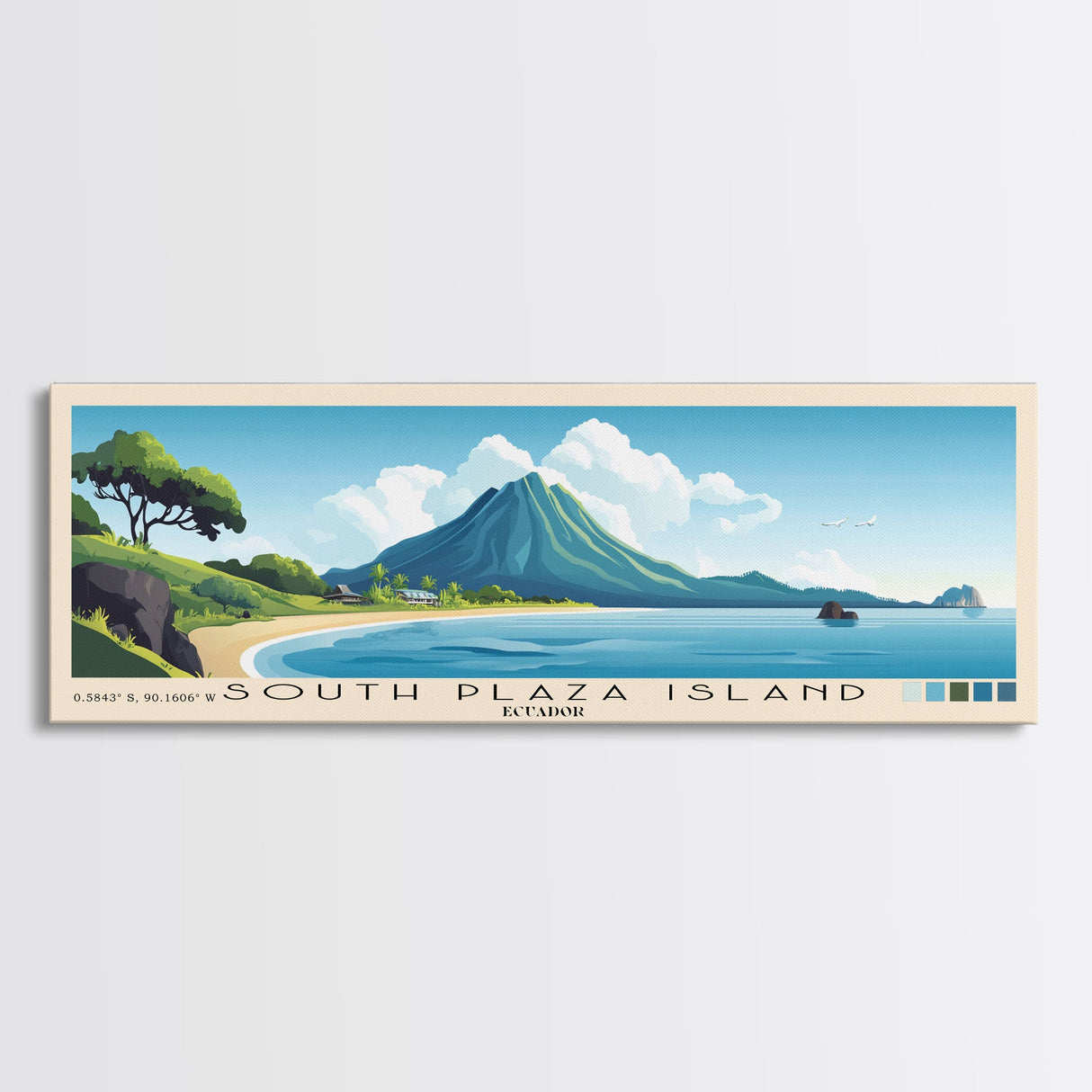 South Plaza Island, Ecuador Panoramic Beach Print, Vacation Gift, Ecuador Wall Art, Beach Painting, Beach Decor, Beach Painting