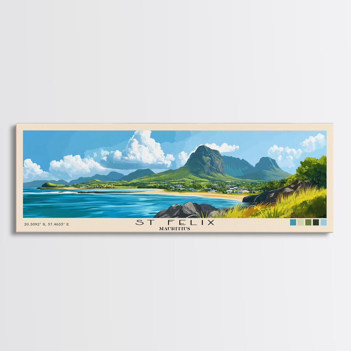 St Felix, Mauritius Panoramic Beach Print, Vacation Gift, Mauritius Wall Art, Beach Painting, Beach Decor, Beach Painting