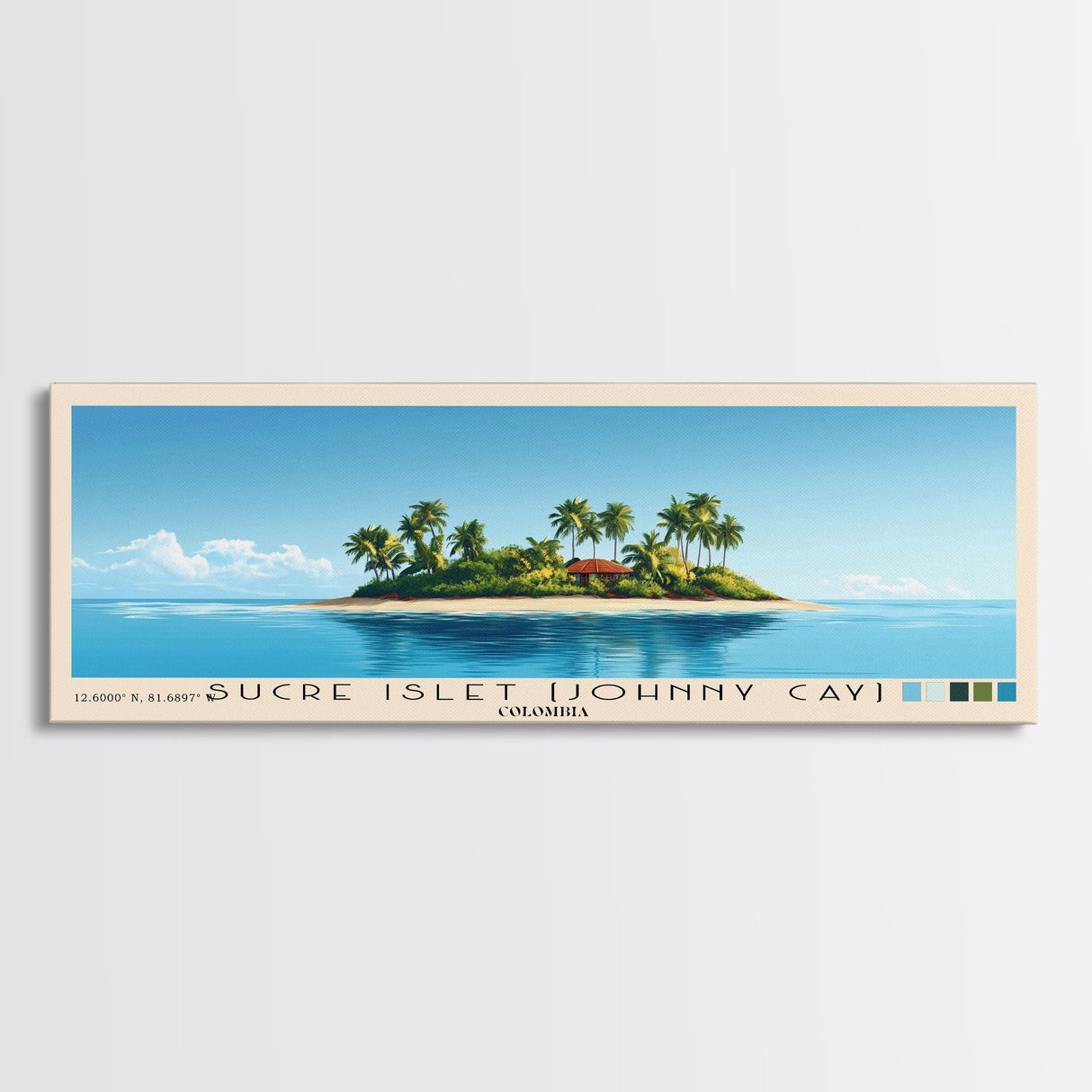 Sucre Islet (Johnny Cay), Colombia Panoramic Beach Print, Vacation Gift, Colombia Wall Art, Framed Canvas Print, Framed Beach Painting