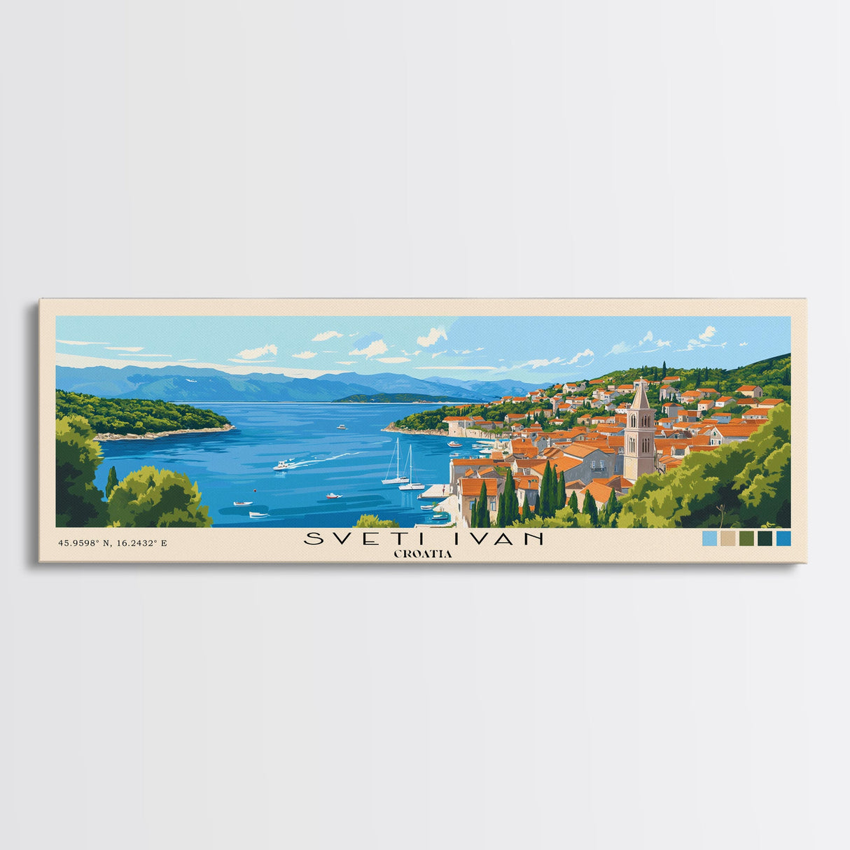 Sveti Ivan , Croatia Panoramic Beach Print, Vacation Gift, Croatia Wall Art, Framed Canvas Print, Framed Beach Painting