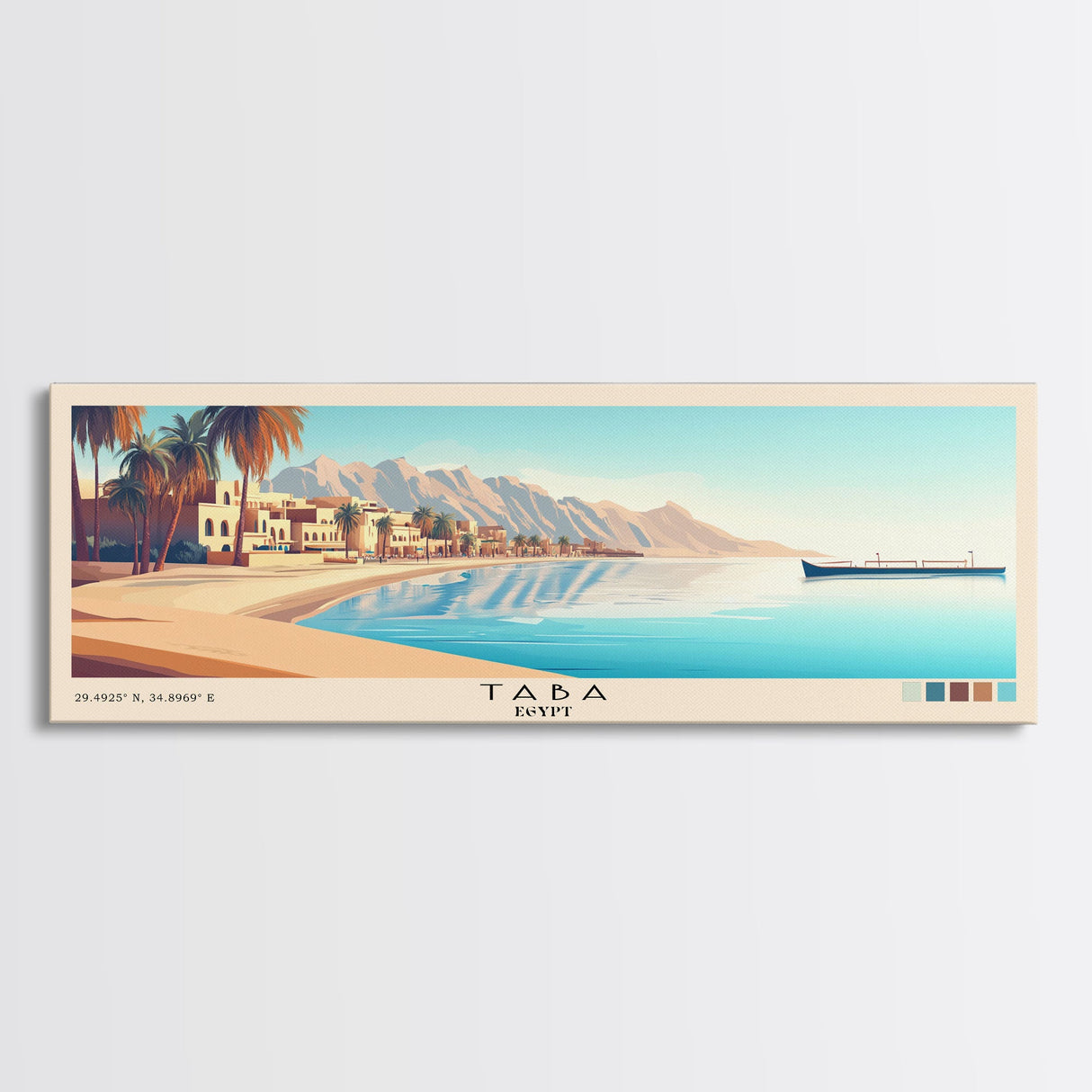 Taba, Egypt Panoramic Print, Vacation Gift, Egypt Wall Art, Beach Painting, Beach Decor, Large Wall Art, Wood Frame Art