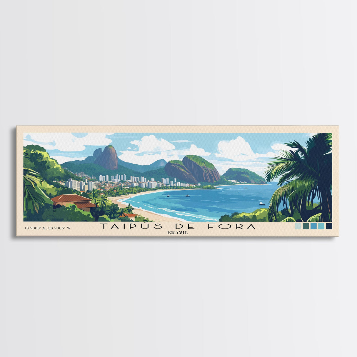 Taipús de fora, Brazil Panoramic Beach Print, Vacation Gift, Brazil Wall Art, Beach Painting, Beach Decor, Beach Painting