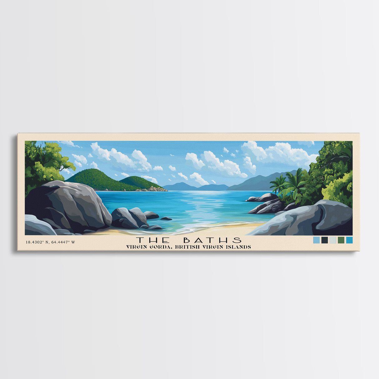 The Baths, Virgin Gorda, British Virgin Islands Panoramic Beach Print, Vacation Gift, Virgin Gorda, British Virgin Islands Wall Art, Framed Canvas Print, Framed Beach Painting