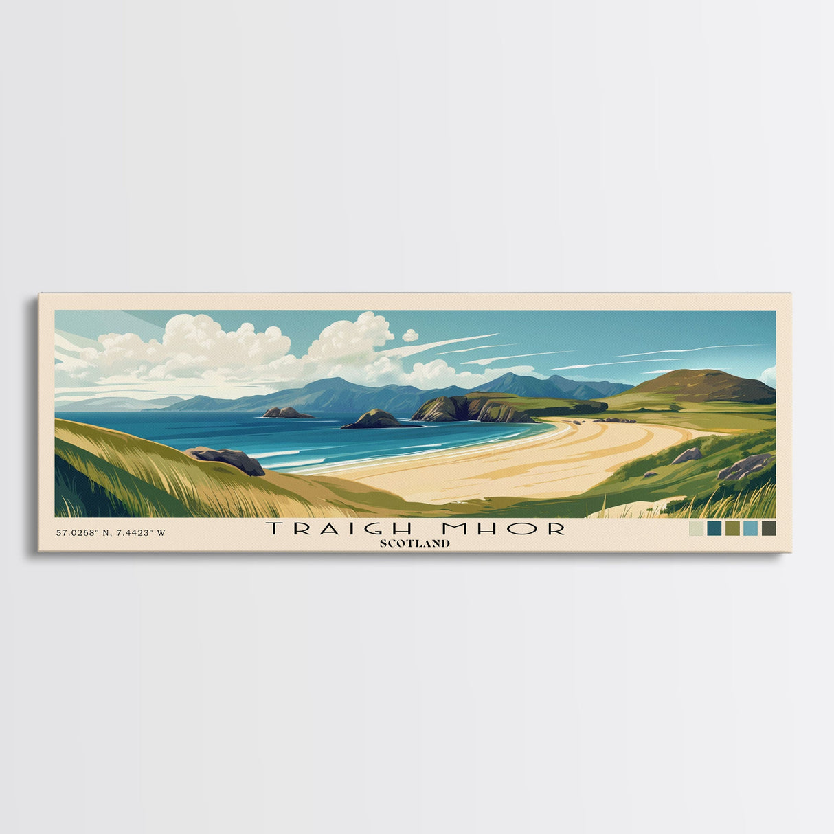 Traigh Mhor, Scotland Panoramic Beach Print, Vacation Gift, Scotland Wall Art, Framed Canvas Print, Framed Beach Painting