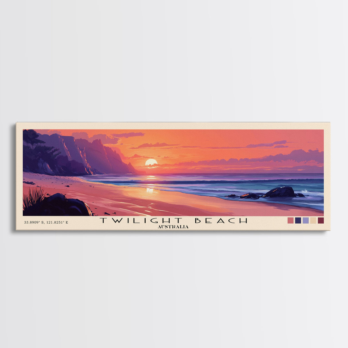 Twilight Beach, Australia Panoramic Beach Print, Vacation Gift, Australia Wall Art, Framed Canvas Print, Framed Beach Painting