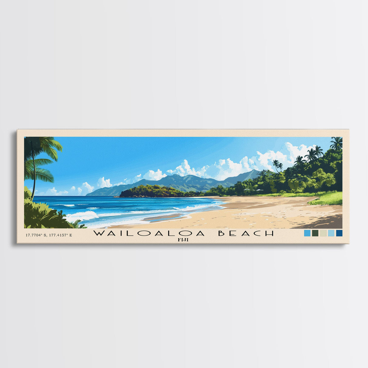 Wailoaloa Beach, Fiji Panoramic Print, Vacation Gift, Fiji Wall Art, Beach Painting, Beach Decor, Large Wall Art, Wood Frame Art