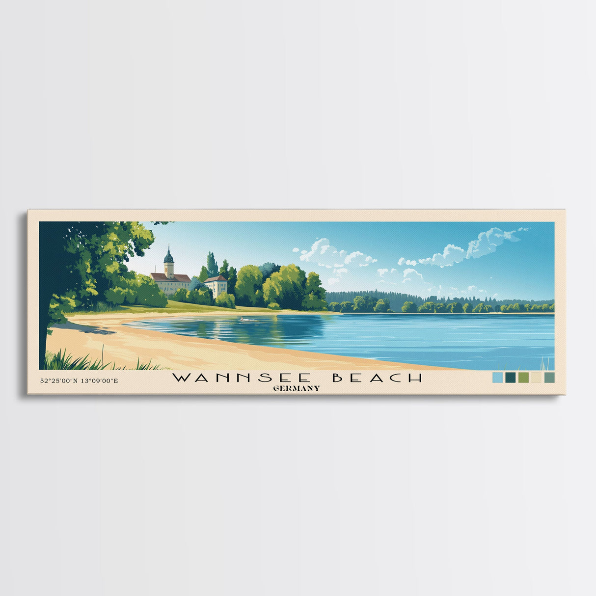 Wannsee Beach, Germany Panoramic Beach Print, Vacation Gift, Germany Wall Art, Beach Painting, Beach Decor, Beach Painting