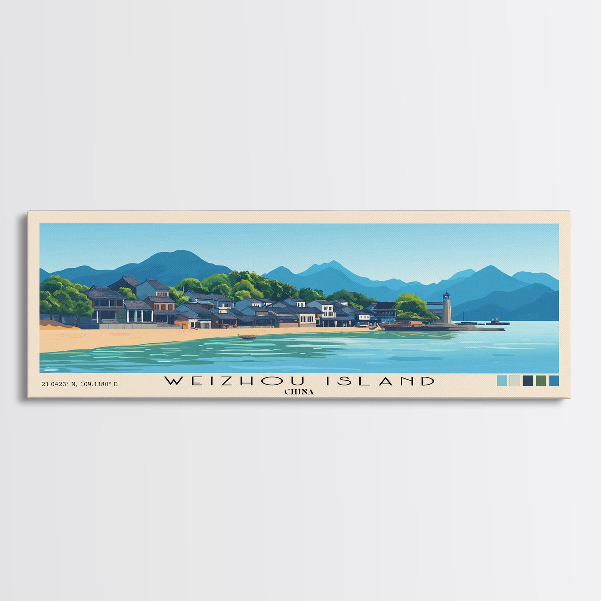 Weizhou Island, China Panoramic Beach Print, Vacation Gift, China Wall Art, Framed Canvas Print, Framed Beach Painting