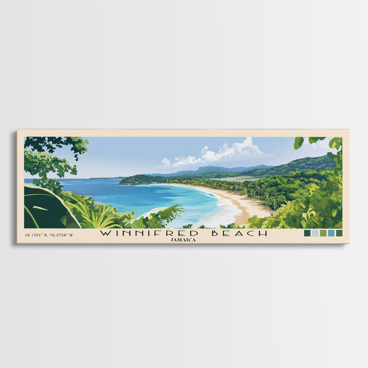 Winnifred Beach, Jamaica Panoramic Print, Vacation Gift, Jamaica Wall Art, Beach Painting, Beach Decor, Beach Or Lakehouse Art