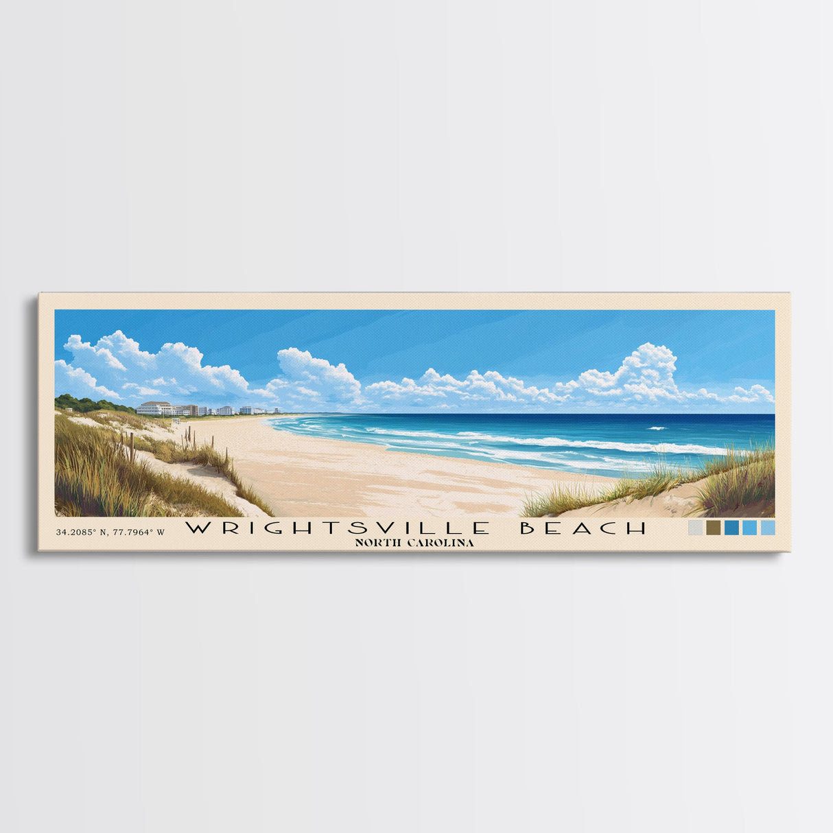 Wrightsville Beach, North Carolina Panoramic Beach Print, Vacation Gift, North Carolina Wall Art, Beach Painting, Beach Decor, Beach Painting