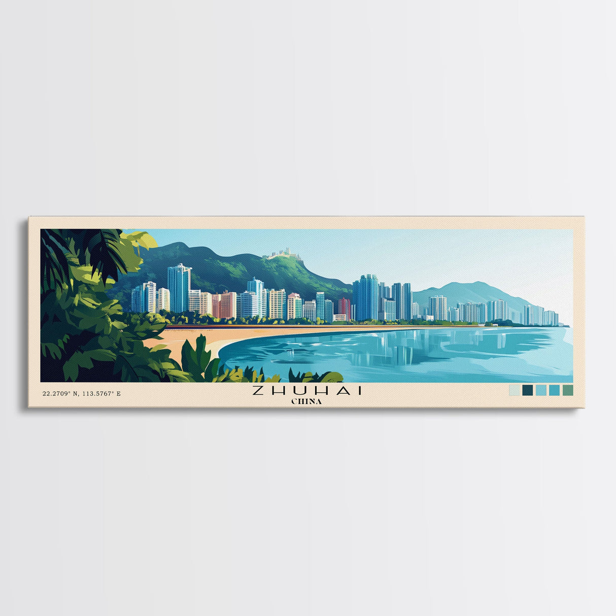 Zhuhai, China Panoramic Print, Vacation Gift, China Wall Art, Beach Painting, Beach Decor, Large Wall Art, Wood Frame Art