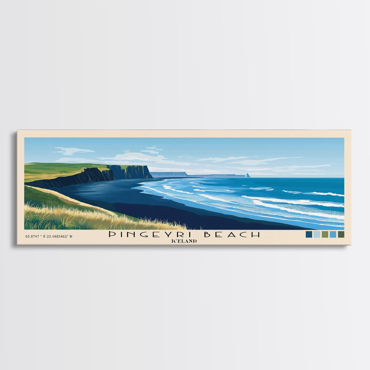 Þingeyri Beach, Iceland Panoramic Beach Print, Vacation Gift, Iceland Wall Art, Framed Canvas Print, Framed Beach Painting