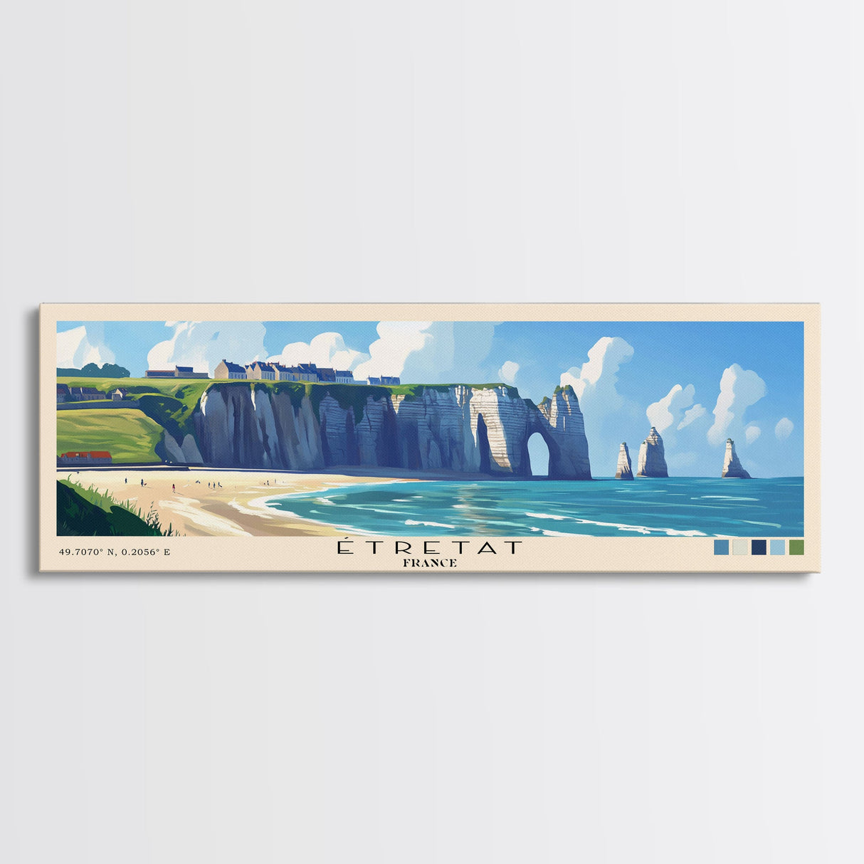 Étretat, France Panoramic Beach Print, Vacation Gift, France Wall Art, Beach Painting, Beach Decor, Beach Painting