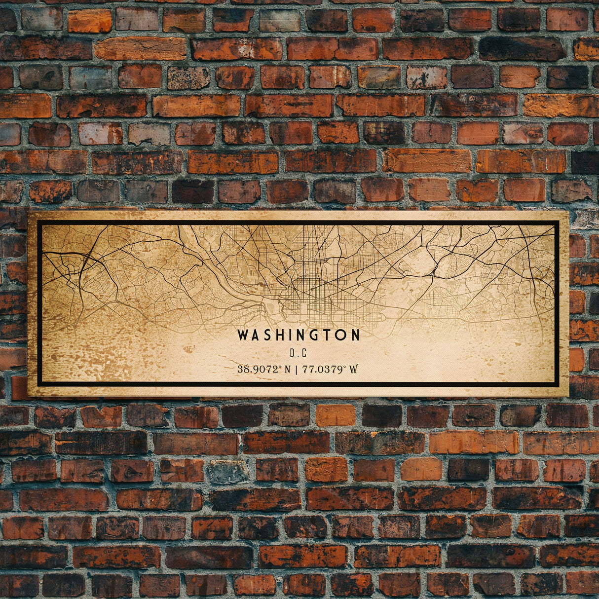 Panoramic Vintage Washington map print poster or framed canvas | Washington dc city map print poster canvas | Washington DC Canvas Art