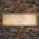 Distressed Panoramic Chicago map print poster or framed canvas, Illinois road map print poster canvas, Chicago city map print poster canvas