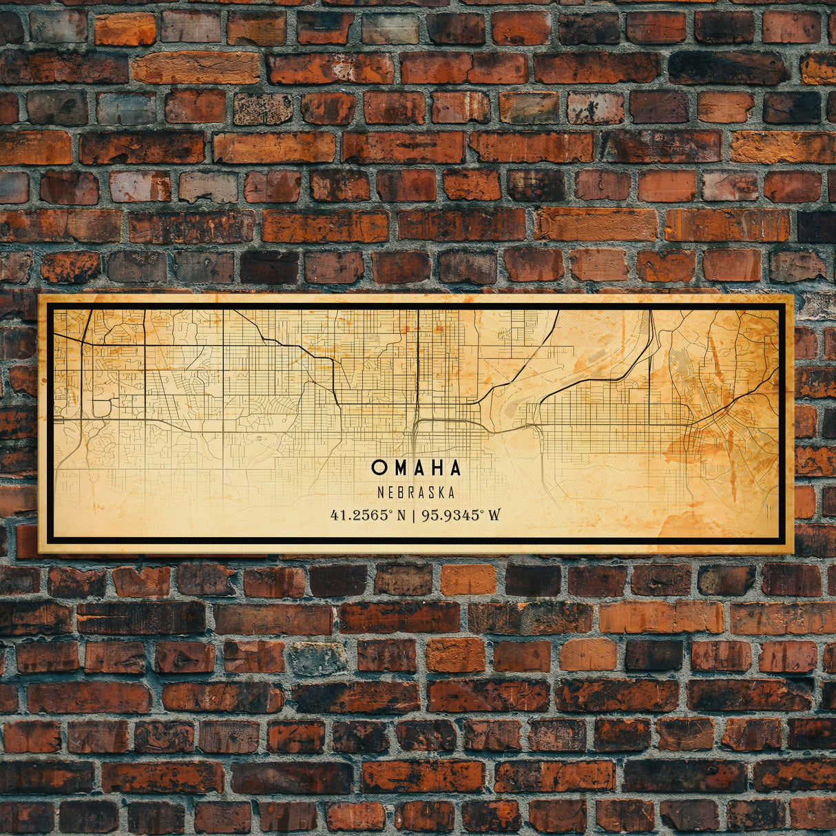 Panoramic Omaha Nebraska map print poster or framed canvas, Omaha map print poster canvas, city map print poster canvas, Vintage Travel Art