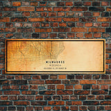 Panoramic Milwaukee Wisconsin Street Map Wall Art, Framed Canvas Print, Wisconsin Map Print Poster and Canvas, City Office Wall Art