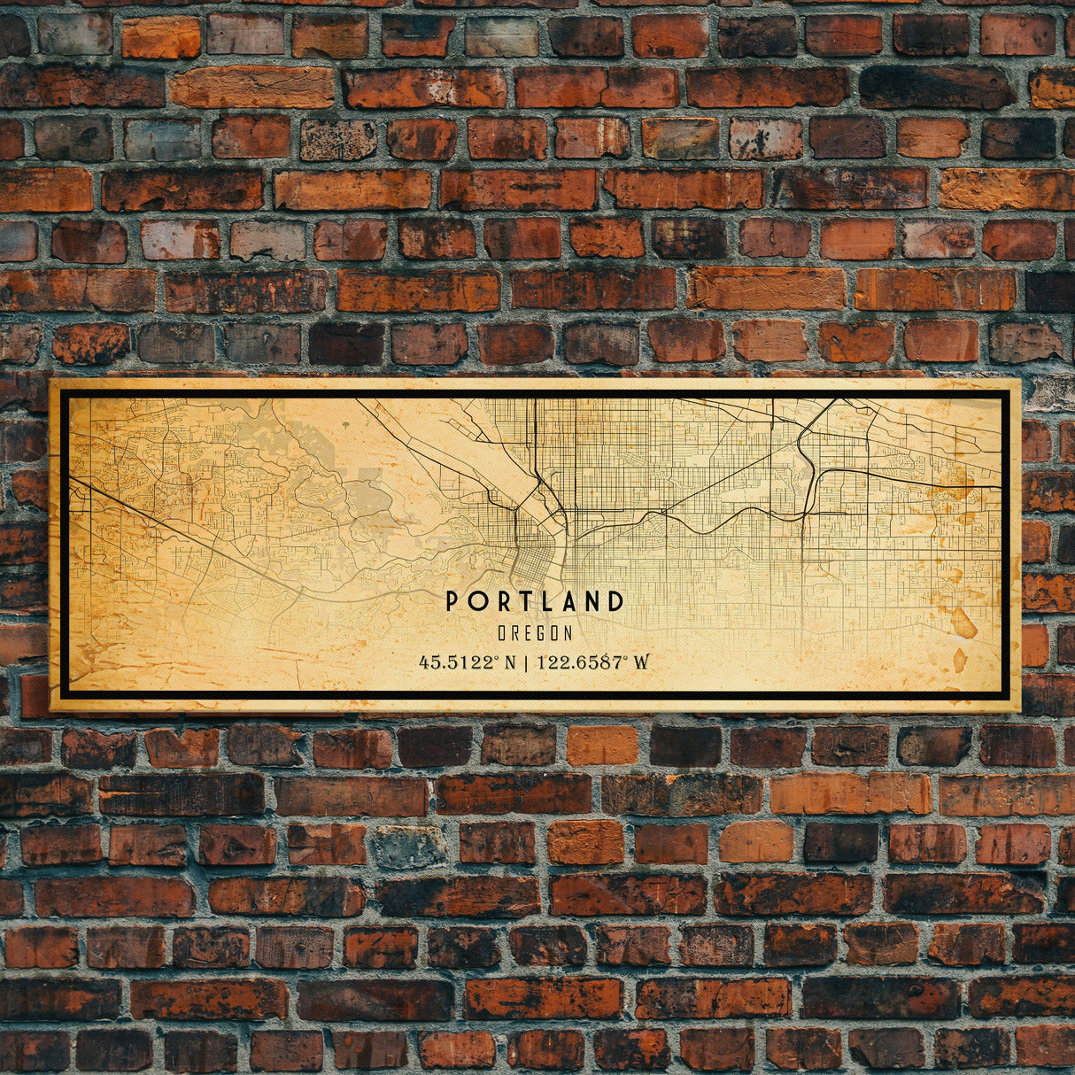 Panoramic Portland Oregon Street Map, Framed Canvas Art, Oregon United States Road Map Wall Art, Office Wall Art, Wall Decor for Office