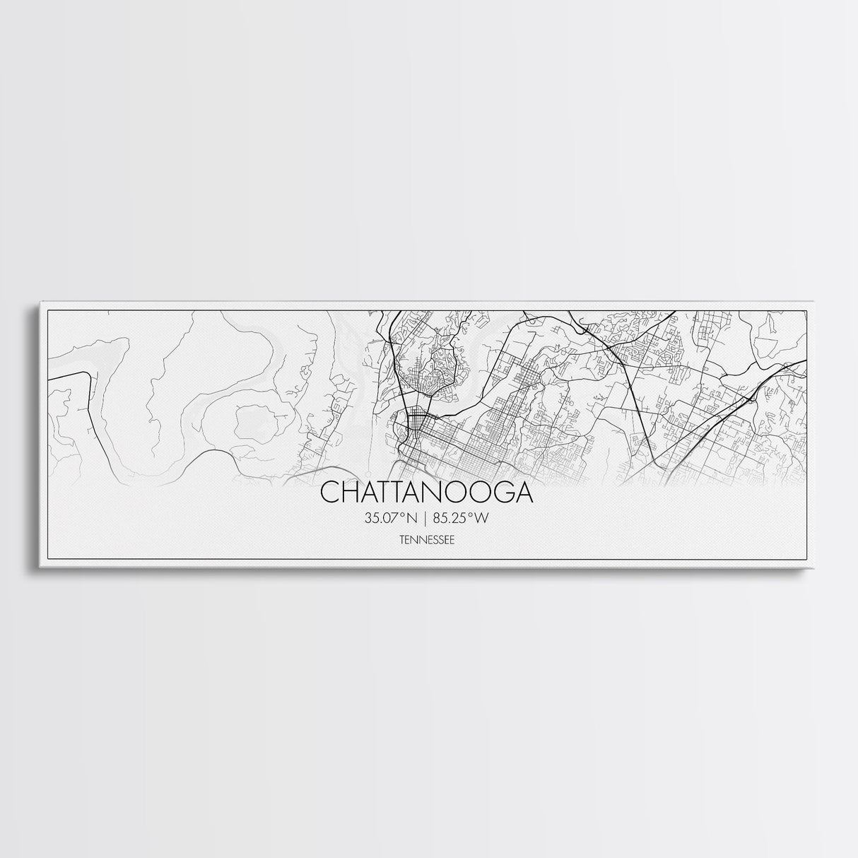 Panoramic Chattanooga City Map, Tennessee Art, Map Print, Minimalist Wall Art, Canvas Art, Housewarming Gift, Street Map Art, Closing Gift