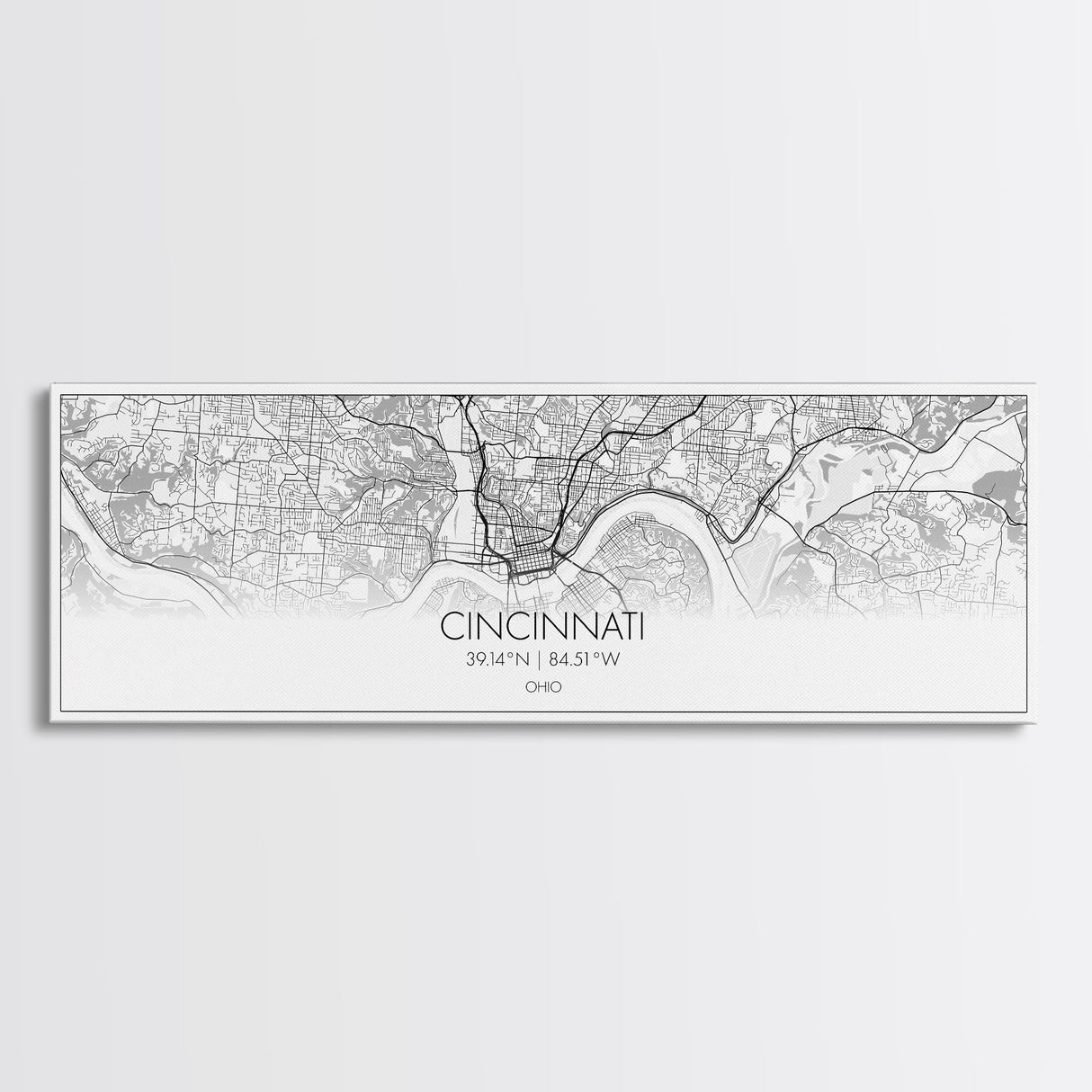 Panoramic Cincinnati City Map, Ohio Art, Map Print, Minimalist Wall Art, Canvas Art, Housewarming Gift, Street Map Art, Closing Gift