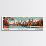 Atlanta Georgia Panoramic Painting, Mid Century Modern Framed Canvas Print, Retro Pop Art Travel Poster, Home Decor, City Wall Art